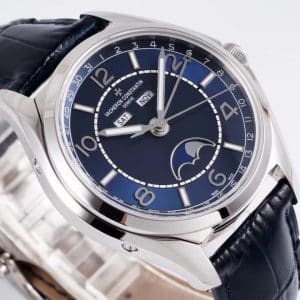 Super Clone Vacheron Constantin Fiftysix 4000E/000A-B548 40mm Blue Complete Calendar Steel Case Leather Strap TW Factory