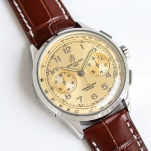 Super Clone Breitling Premier Chronograph 42 Champagne-Gold Dial Stainless Steel Brown Leather BLS Factory