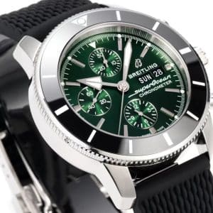 Super Clone Breitling Superocean Heritage II Chronograph 44 Green Dial Black Bezel Rubber Strap BLS Factory China Replica Edition