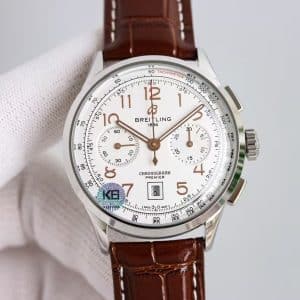 Super Clone Breitling Premier Chronograph 42 Silver-White Dial Stainless Steel Black Leather BLS Factory