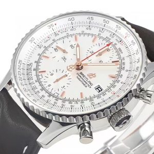 Breitling Navitimer Super Clone – BLS Factory Stainless Steel Silver Dial Rose-Gold Hands on Black Leather (Original-Spec Open-Mold Movement)