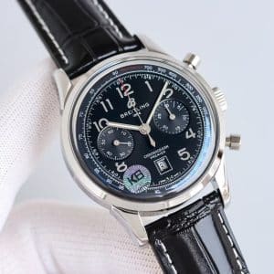 Super Clone Breitling Premier Chronograph 42 Black Dial Stainless Steel Black Leather KB Factory