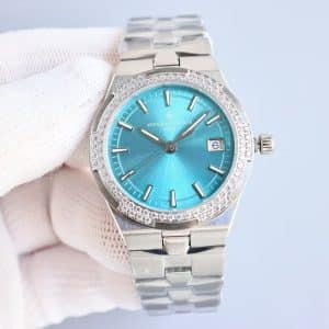 Super Clone Vacheron Constantin Overseas 33mm Mother-of-Pearl Dial Diamond Bezel Stainless Steel Integrated Bracelet PPF Factory