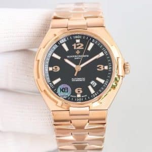 Super Clone Vacheron Constantin Overseas 42mm Black Dial Rose-Gold Stainless Steel Bracelet KB Factory