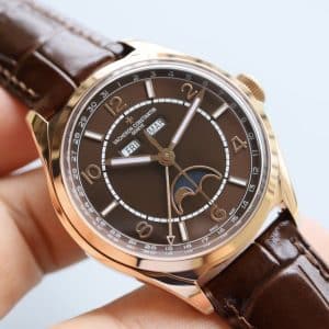Super Clone Vacheron Constantin Fiftysix 40mm Brown Complete Calendar Dial Pink Gold Case Leather Strap MX Factory