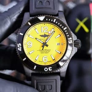 Super Clone Breitling Avenger 45 Seawolf Yellow Dial Black Case Fabric Strap BLS Factory