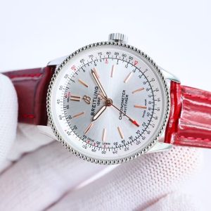Breitling Navitimer Super Clone by BLS Factory — Steel Case, Silver Dial, Red Leather Strap