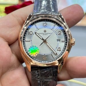 Super Clone Vacheron Constantin Fiftysix 4600E/000R-B441 40mm Silver Dial Pink Gold Case Leather Strap ZF Factory