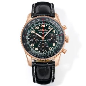 Breitling Navitimer Super Clone by BLS Factory — Rose-Gold Case, Green Dial, Black Leather Strap