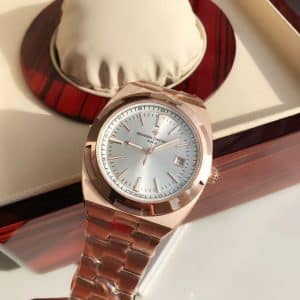 Super Clone Vacheron Constantin Overseas 41mm Silver Dial Rose Gold Stainless Steel Integrated Bracelet BBS Factory