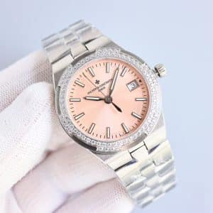 Super Clone Vacheron Constantin Overseas 33mm Mother-of-Pearl Dial Diamond Bezel Stainless Steel Integrated Bracelet PPF Factory