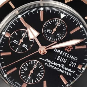 Super Clone Breitling Superocean Heritage Chronograph 44 Black Dial Rose Gold Bezel Black Rubber Strap BLS Factory
