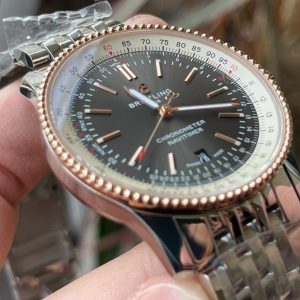 Breitling Navitimer Super Clone – BLS Factory Rose Gold Case Dark Gray Dial on Steel Bracelet