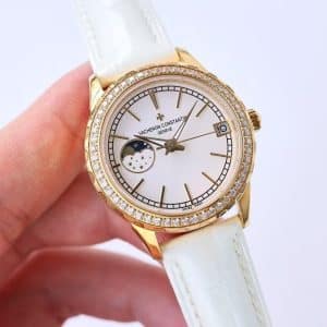 Super Clone Vacheron Constantin Égérie 4605F/000R-B496 36.5mm White Dial Rose Gold Case Leather Strap ZF Factory