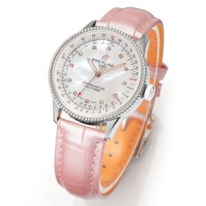 Breitling Navitimer 35 Super Clone – BLS Factory Diamond MOP Dial on Pink Leather