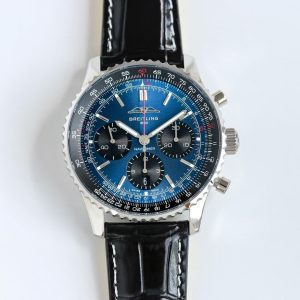 Breitling Navitimer Super Clone – F1 Factory Stainless Steel Deep Blue Dial Black Sub-Dials on Black Leather