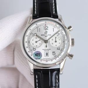 Super Clone Breitling Premier Chronograph 42 Silver Dial Stainless Steel Black Leather KB Factory