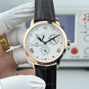 Super Clone Vacheron Constantin Traditionnelle 83520/000R-9909 40mm Silver Dial Rose Gold Case Leather Strap KM Factory