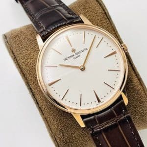 Super Clone Vacheron Constantin Patrimony 40mm Ivory Dial Rose-Gold Case Brown Leather Strap MKS Factory (Ref. 81180 · 9039 Ultra-Thin Movement)