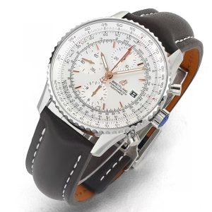 Breitling Navitimer Super Clone – BLS Factory Stainless Steel Silver Dial Rose-Gold Hands on Black Leather (Original-Spec Open-Mold Movement)