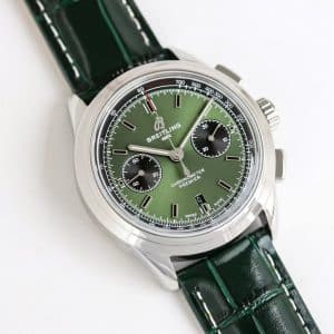 Super Clone Breitling Premier Chronograph 42 Green Dial Stainless Steel Green Leather BLS Factory