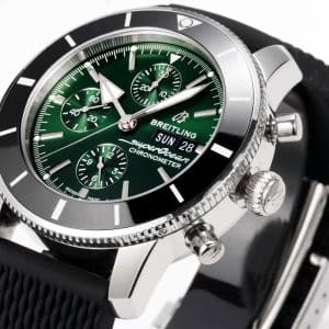 Super Clone Breitling Superocean Heritage II Chronograph 44 Green Dial Black Bezel Rubber Strap BLS Factory China Replica Edition