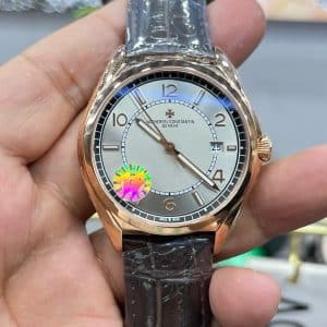 Super Clone Vacheron Constantin Fiftysix 4600E/000R-B441 40mm Silver Dial Pink Gold Case Leather Strap ZF Factory