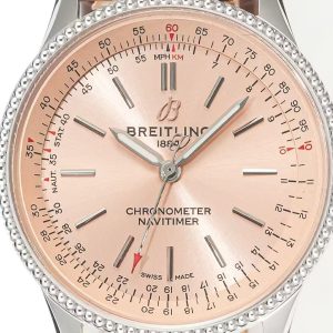 Breitling Navitimer Super Clone by BLS Factory — Silver Case, Soft Rose Dial, Brown Leather in Daily Light
