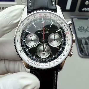 Breitling Navitimer Super Clone by BLS Factory — Steel Case, Black Dial, Black Leather Strap