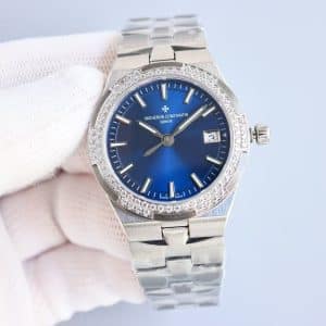 Super Clone Vacheron Constantin Overseas 33mm Mother-of-Pearl Dial Diamond Bezel Stainless Steel Integrated Bracelet PPF Factory