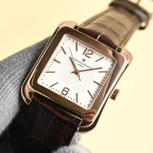 Super Clone Vacheron Constantin Historiques 1921 Square 36mm White Dial Rose Gold Case Leather Strap VC Factory