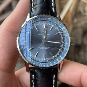 Breitling Navitimer Super Clone – BLS Factory Silver Case Smoke Blue Dial on Black Leather Strap
