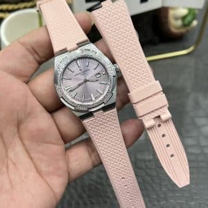 Super Clone Vacheron Constantin Overseas Lady 33mm Pink Dial Diamond Bezel Pink Rubber Strap BBS Factory