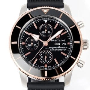 Super Clone Breitling Superocean Heritage Chronograph 44 Black Dial Rose Gold Bezel Black Rubber Strap BLS Factory