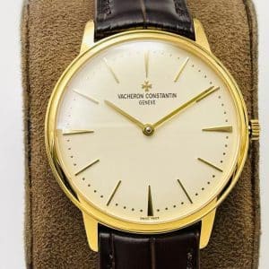 Super Clone Vacheron Constantin Patrimony 40mm Champagne-Ivory Dial Yellow-Gold Case Brown Leather Strap MKS Factory (Ref. 81180 · 9039 Ultra-Thin Movement)