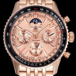 Breitling Navitimer Moonphase Chronograph Super Clone – GR Factory Rose Gold Dial on Bracelet