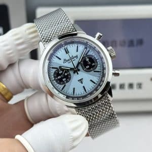Super Clone Breitling Top Time 41 Ice-Blue Dial Stainless Steel Mesh Bracelet BLS Factory