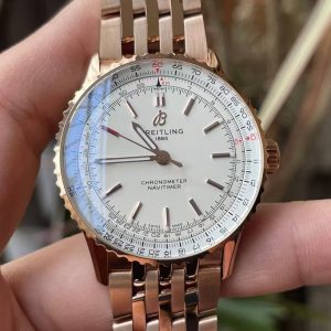 Breitling Navitimer Super Clone – BLS Factory Rose Gold Case White Dial on Steel Bracelet