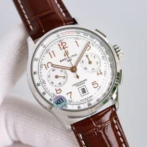 Super Clone Breitling Premier Chronograph 42 Silver-White Dial Stainless Steel Black Leather BLS Factory
