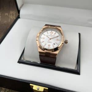 Super Clone Vacheron Constantin Overseas 41mm White Dial Rose-Gold Stainless Steel Leather Strap MKS Factory