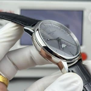 Super Clone Vacheron Constantin Patrimony Moon Phase & Retrograde Date 42.5mm Gray Dial White-Gold Case Black Leather Strap MKS Factory (Ref. 4010U / MKS 9015-Based Calendar + Moonphase Module)