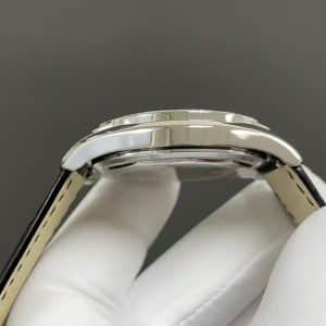 Super Clone Vacheron Constantin Fiftysix 40mm Silver Sector Dial Steel Case Diamond Bezel Leather Strap TW Factory