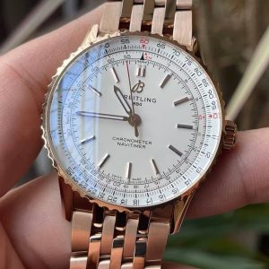 Breitling Navitimer Super Clone – BLS Factory Rose Gold Case White Dial on Steel Bracelet