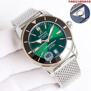 Super Clone Breitling Superocean Heritage II 42 Green Sunburst Dial Bi-Color Bezel Mesh Bracelet from KB Factory China Replica Edition