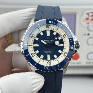 Super Clone Breitling Superocean 44 Blue Dial Cream Ring Blue Bezel with Blue Rubber Strap from BLS Factory China Replica Edition