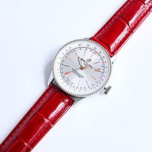 Breitling Navitimer Super Clone by BLS Factory — Steel Case, Silver Dial, Red Leather Strap