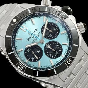 Super Clone Breitling Chronomat 42 Ice Blue Dial Black Subdials Stainless Steel Pilot Bracelet BS Factory