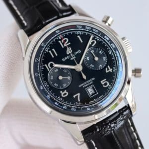 Super Clone Breitling Premier Chronograph 42 Black Dial Stainless Steel Black Leather KB Factory