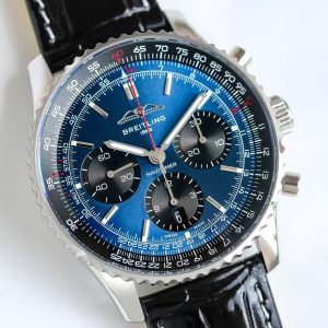 Breitling Navitimer Super Clone – F1 Factory Stainless Steel Deep Blue Dial Black Sub-Dials on Black Leather