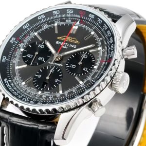 Breitling Navitimer Super Clone by BLS Factory — Steel Case, Dark Dial, Black Leather Strap